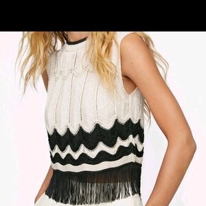 MANGO Women's Fringed Detail Knit Top NWT Original Price $79.99